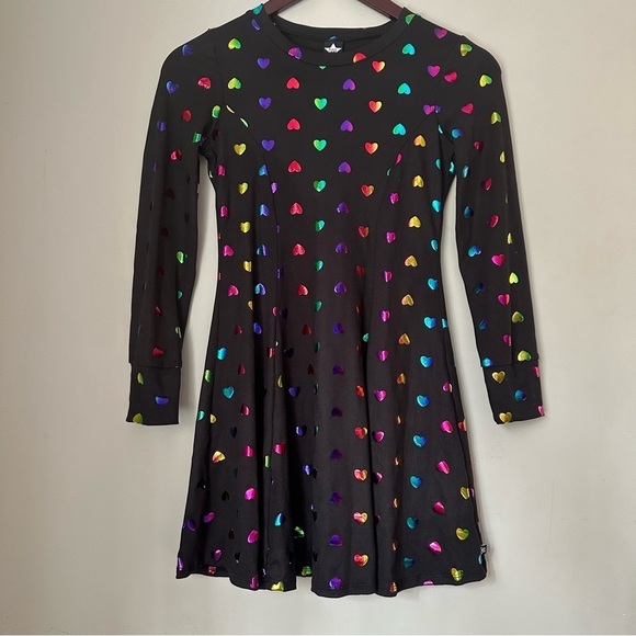 Pixie Lane Other - Pixie Lane | Black Foil Rainbow Heart Dress | Size 9/10